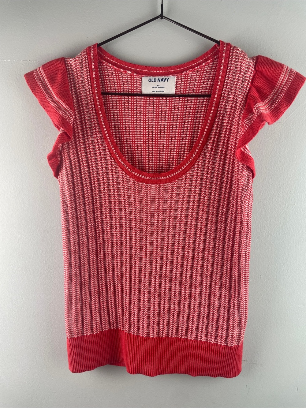 Old Navy Red & White Scoop Neck Flutter Sleeve Knit Top Size XS